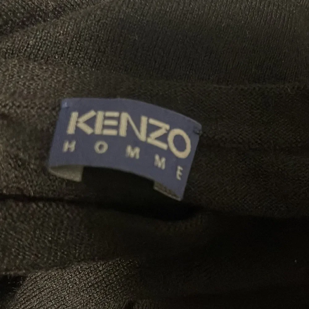 KENZO Homme Men’s Black Lightweight Silk Cashmere Blend V-Neck Basic Sweater L